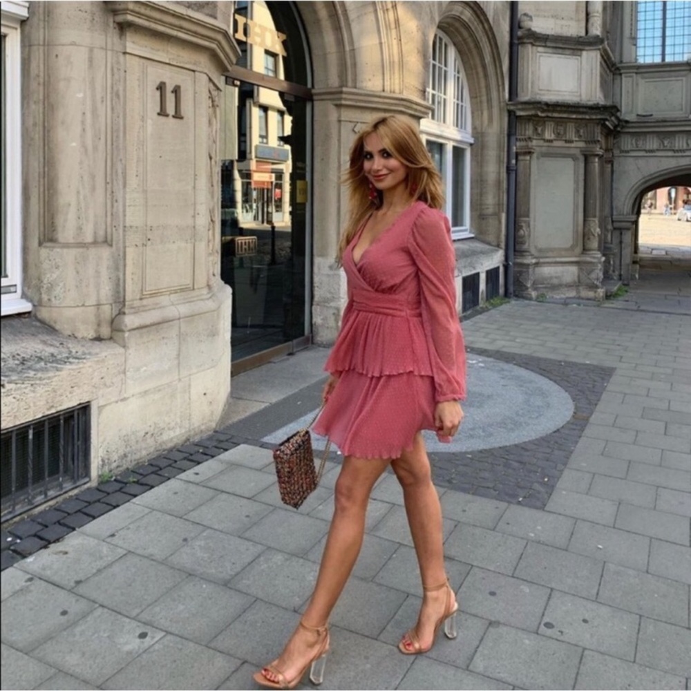 Zara Elegant Long Sleeve Pink Dress